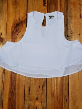 Show Me Your MuMu White Crop Top M Sleeveless Flowy Chiffon Layered Hem Bridal